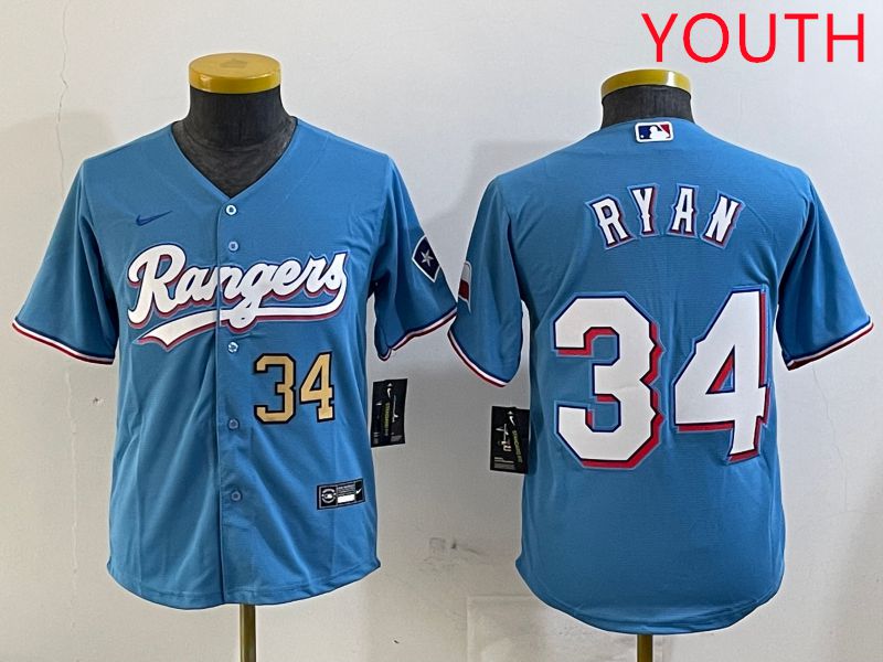 Youth Texas Rangers 34 Ryan Light Blue Game 2025 Nike MLB Jersey style 3
